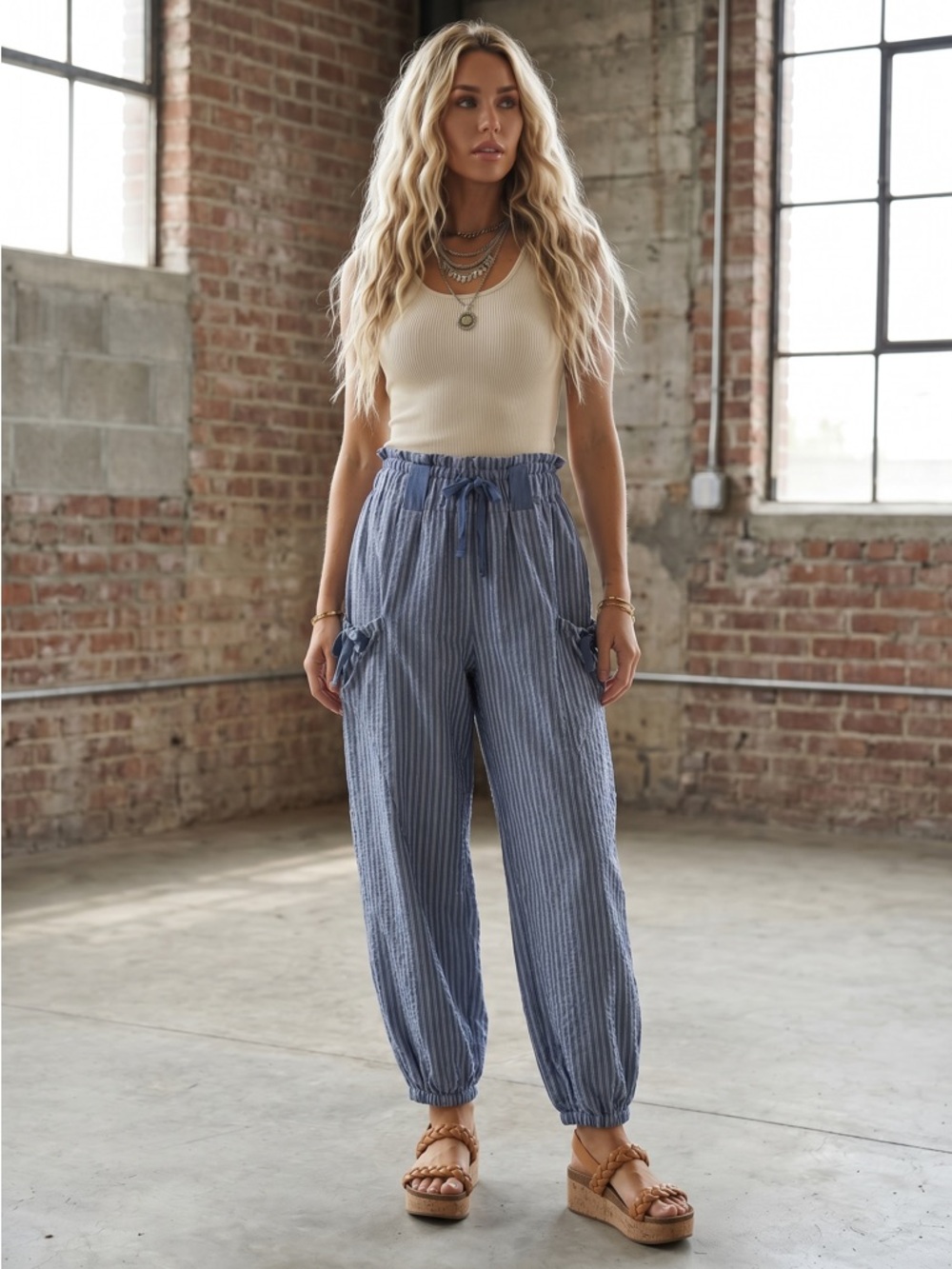 NWT Very J Striped Tie Drawstring Jogger Relaxed Fit Joggers Pants